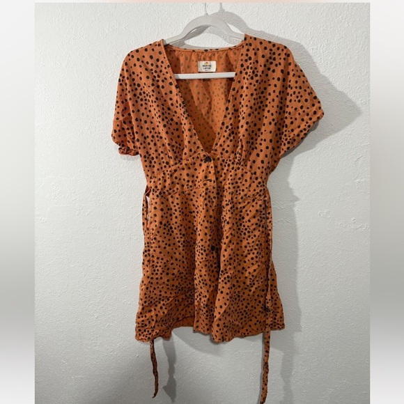 Marine Layer Camila Polka Dot Orange Size Small mini dress tie waist - Picture 1 of 3